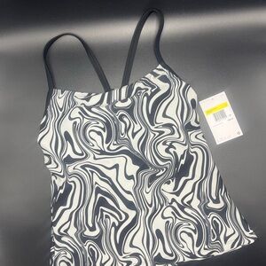 Nike Women S Tankini Swim Suit Top Black White Swirl Racerback Padded $98